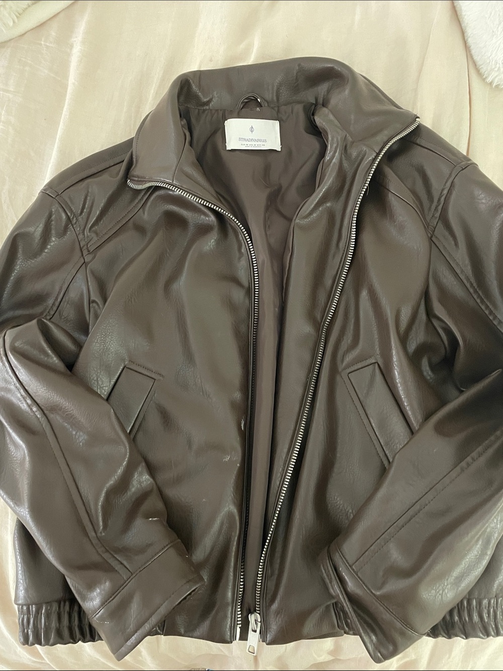 Stradivarius Brown Leather Bomber Jacket